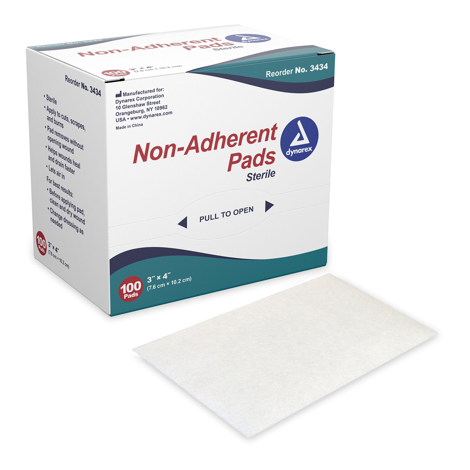 Non-Adherent Dressing Dynarex 3 X 4 Inch Sterile 100 per Pack, Packaging Type- Box