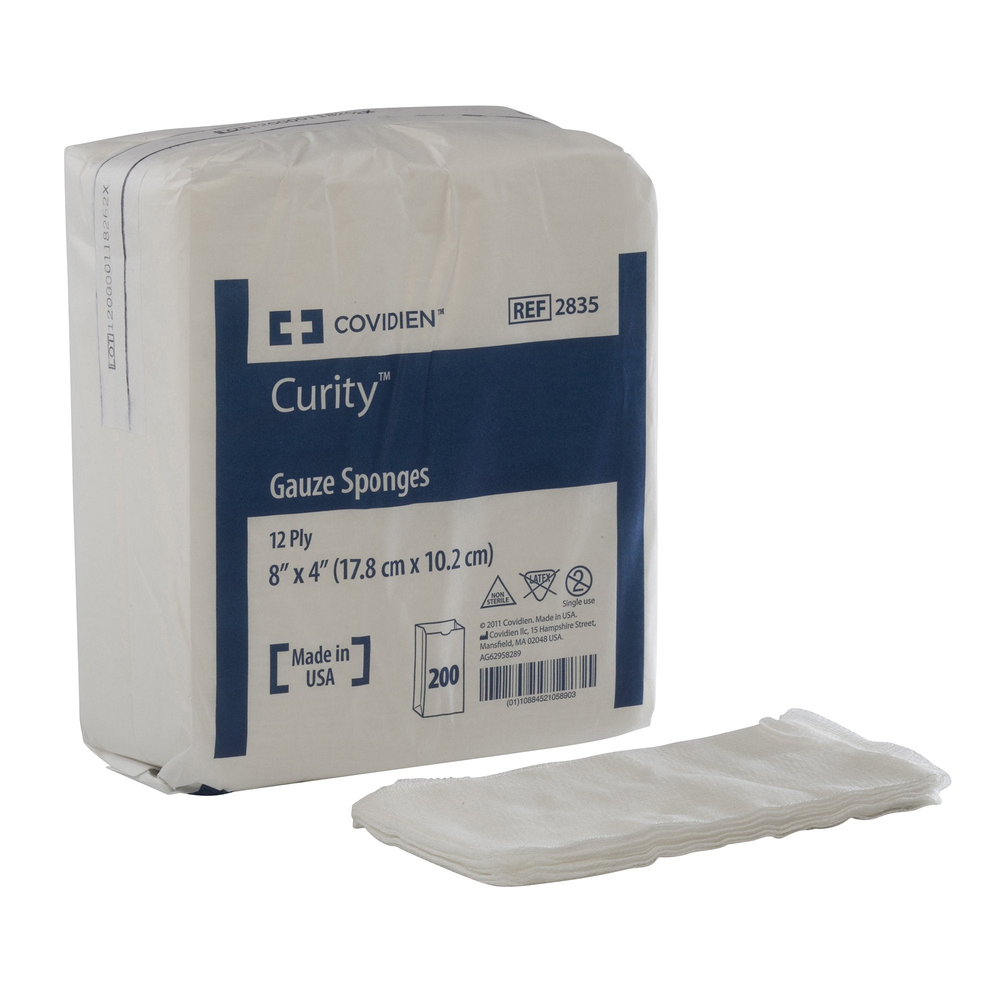 Gauze Sponge Curity™ 4 X 8 Inch 12-Ply Rectangle NonSterile 200 per Pack