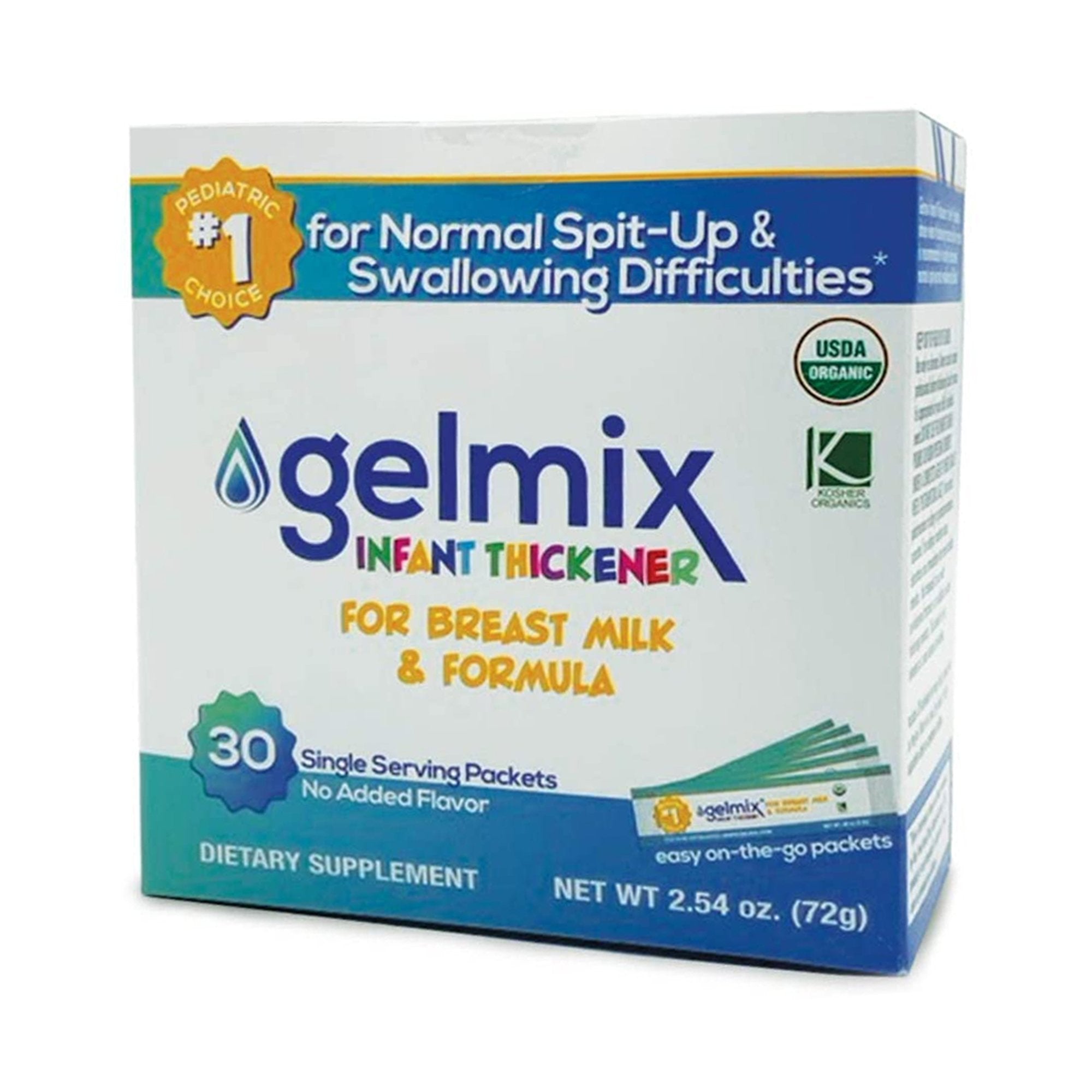 Infant Formula and Breast Milk Thickener Gelmix® 2.4 Gram Individual Packet Unflavored Powder IDDSI Level 1 Slightly Thick