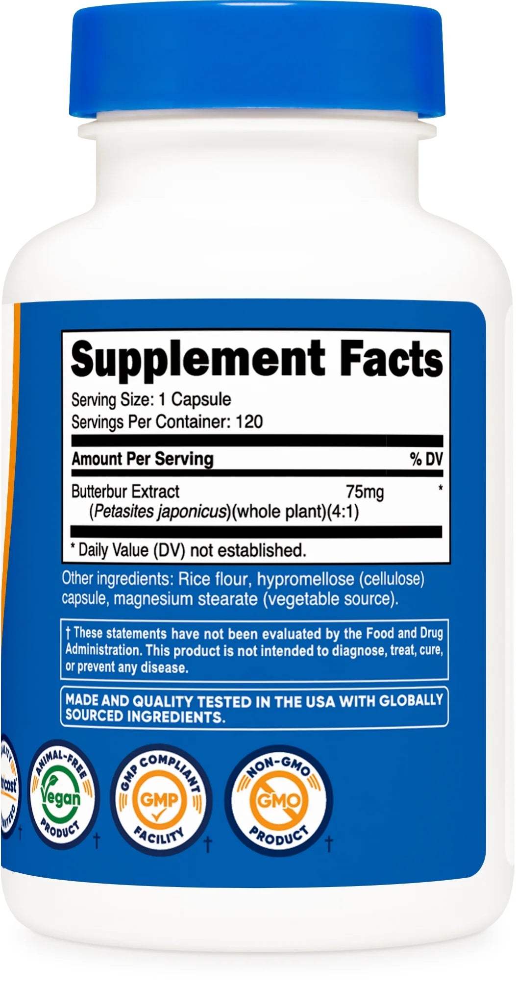 Butterbur Extract Capsules (75Mg) 120 Capsules   Gluten Free and Non Gmo Supplement