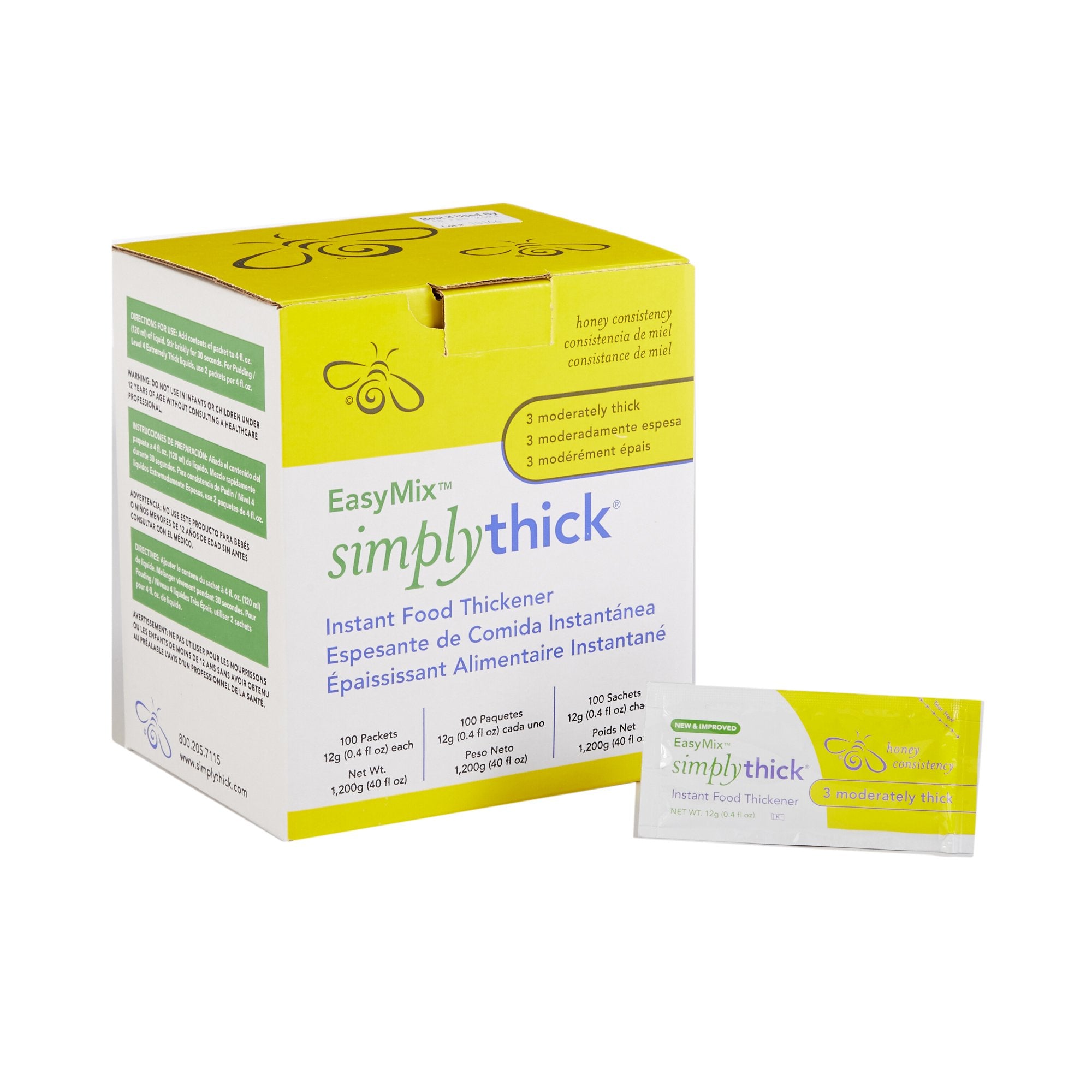 Food and Beverage Thickener SimplyThick Easy Mix 12 Gram Individual Packet Unflavored Gel IDDSI Level 3 Moderately Thick/Liquidized, Packaging Type- Box