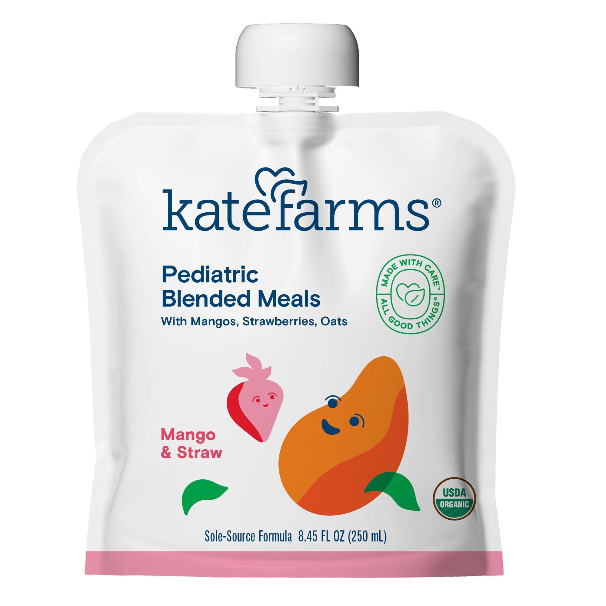 Pediatric Tube Feeding Formula Kate Farms Mango / Strawberry Flavor 8.45 oz. / 250 mL Pouch Liquid Organic Pea Protein, Packaging Type- Case