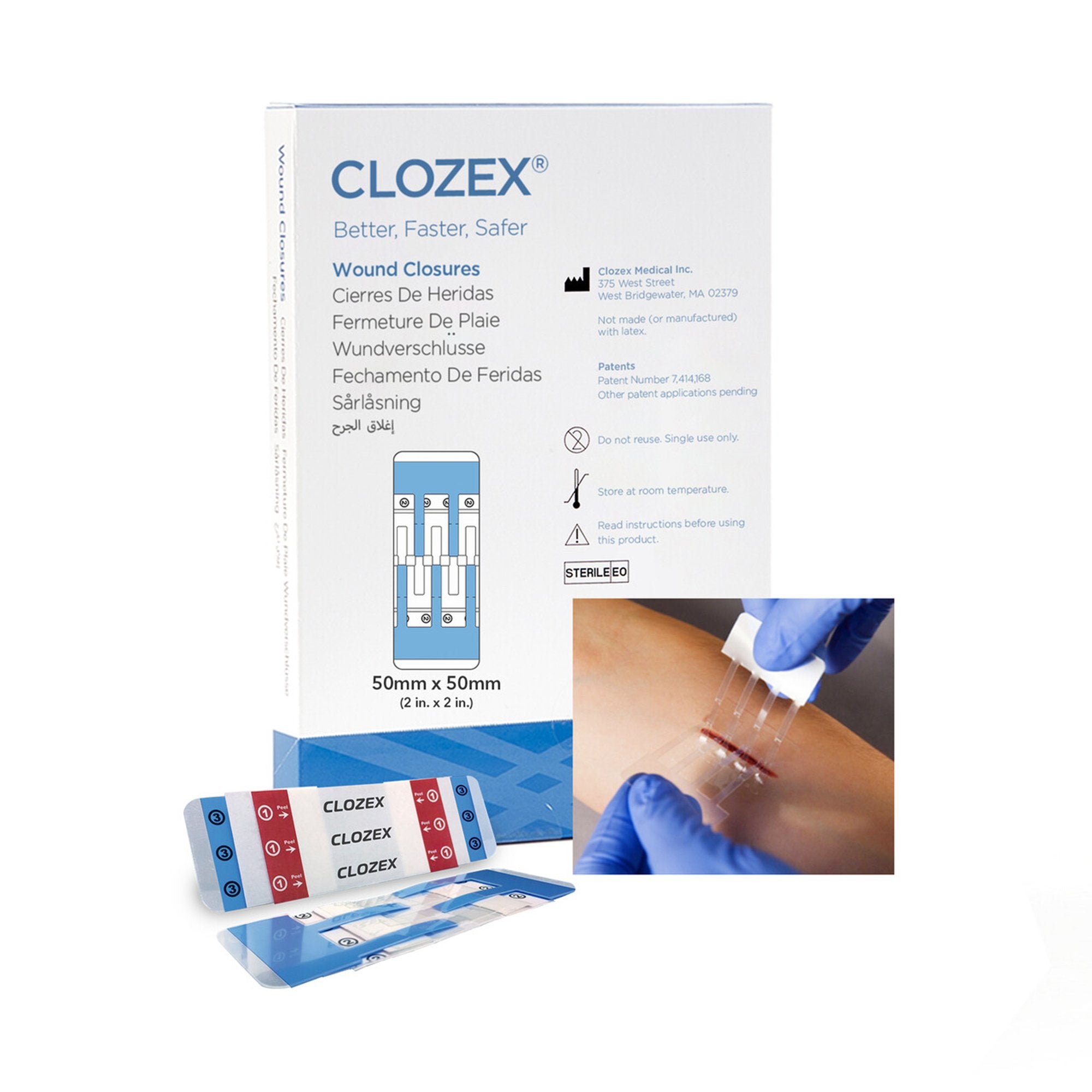 Skin Closure Device Clozex 2 X 2 Inch Polyurethane, Polyester, Medical Grade Acrylic Interlaced Closure Strip Clear