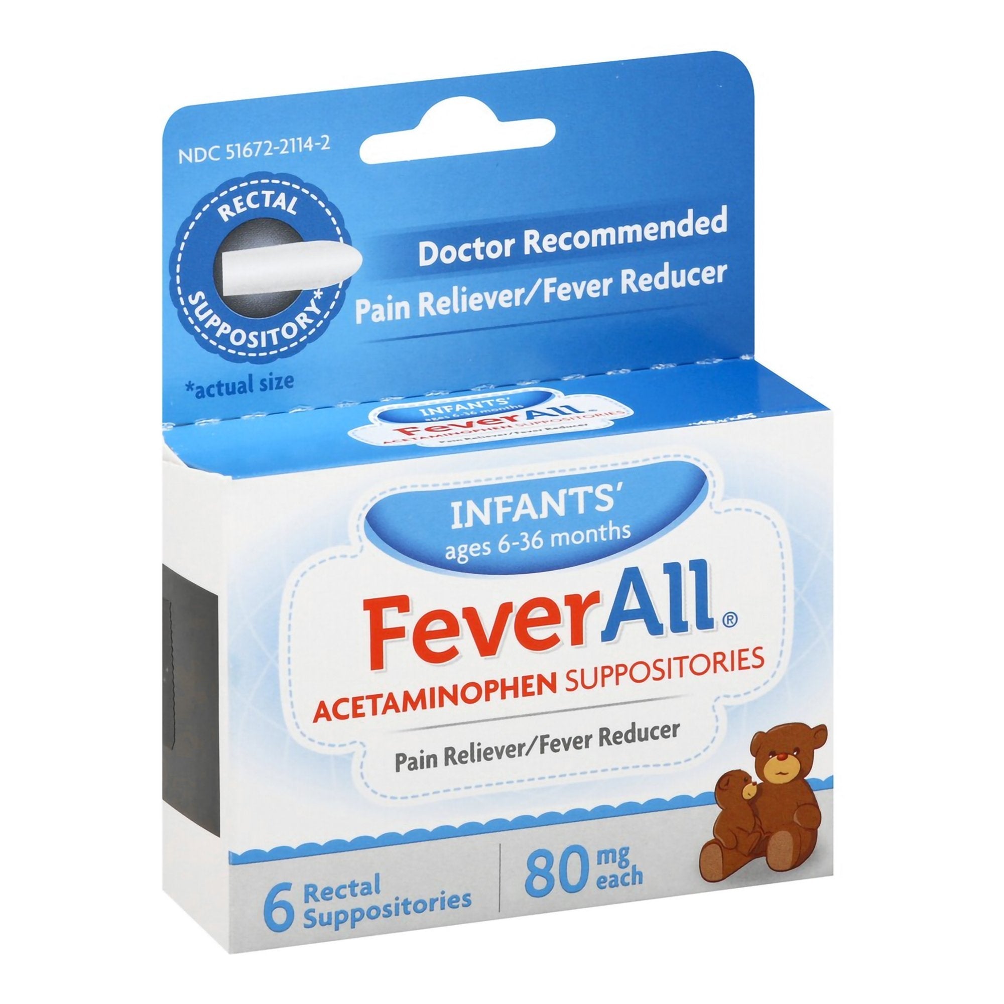 Infants' Pain Relief FeverAll 80 mg Strength Acetaminophen Rectal Suppository 6 per Box, Packaging Type- Box