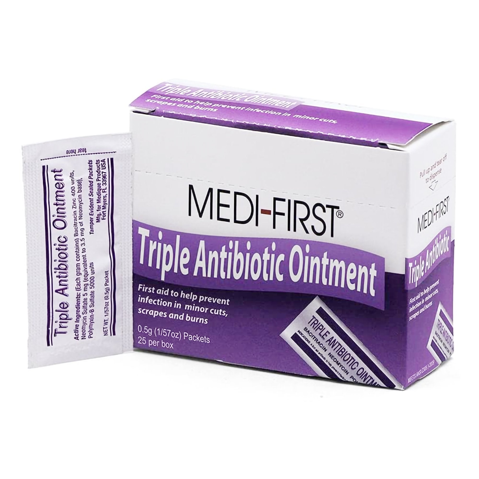 First Aid Antibiotic Medi-First Ointment 0.5 Gram Individual Packet, Packaging Type- Box