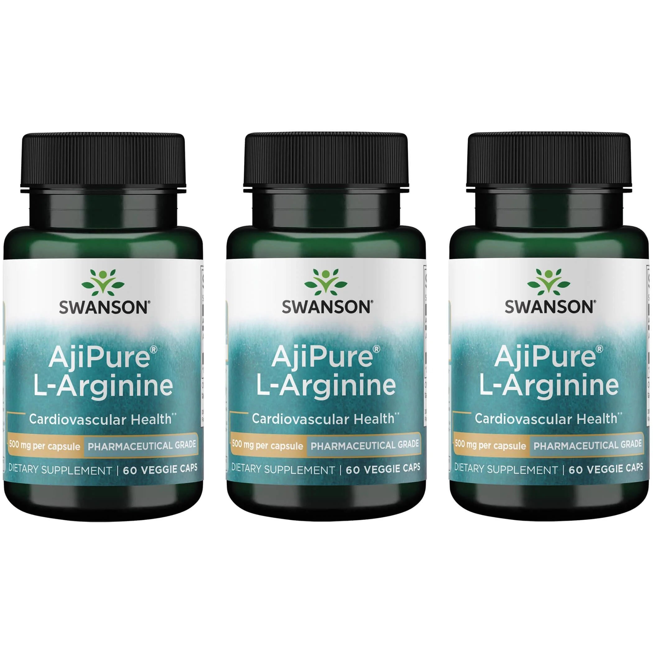 Swanson Ajipure L-Arginine - Pharmaceutical Grade 500 Mg 60 Veg Caps 3 Pack