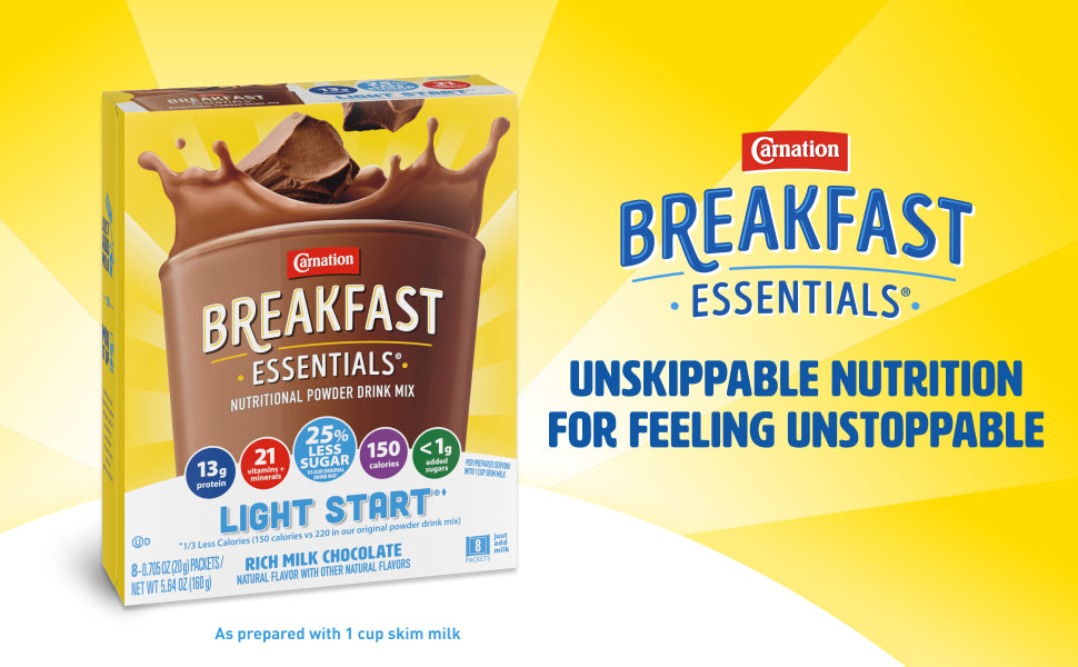 Oral Supplement Carnation Breakfast Essentials Light Start Rich Milk Chocolate Flavor Powder 0.705 oz. Individual Packet