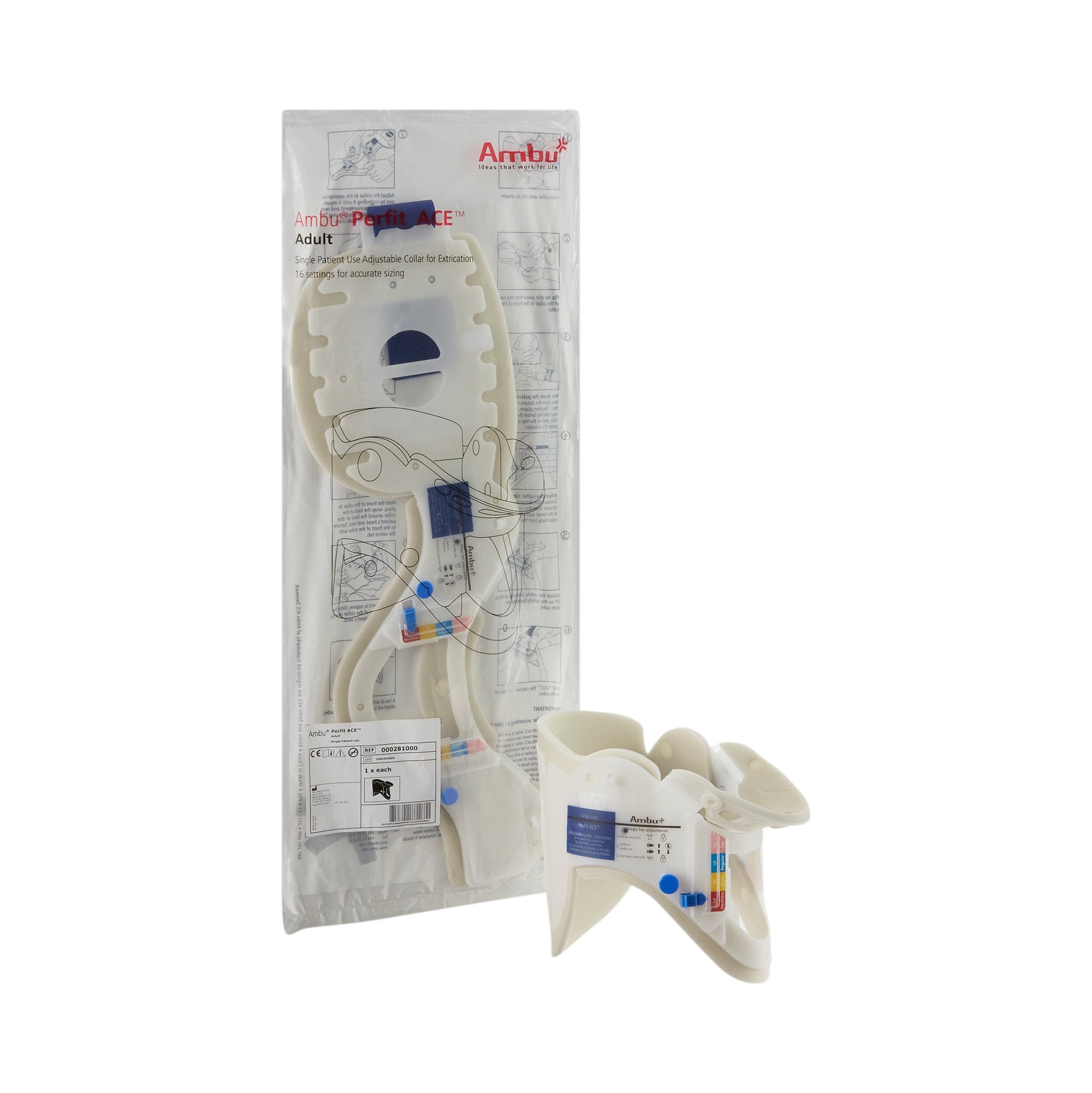 Extrication Cervical Collar Ambu Perfit ACE Preformed Adult One Size Fits Most One Piece / Trachea Opening Adjustable Height Adjustable Neck Circumference