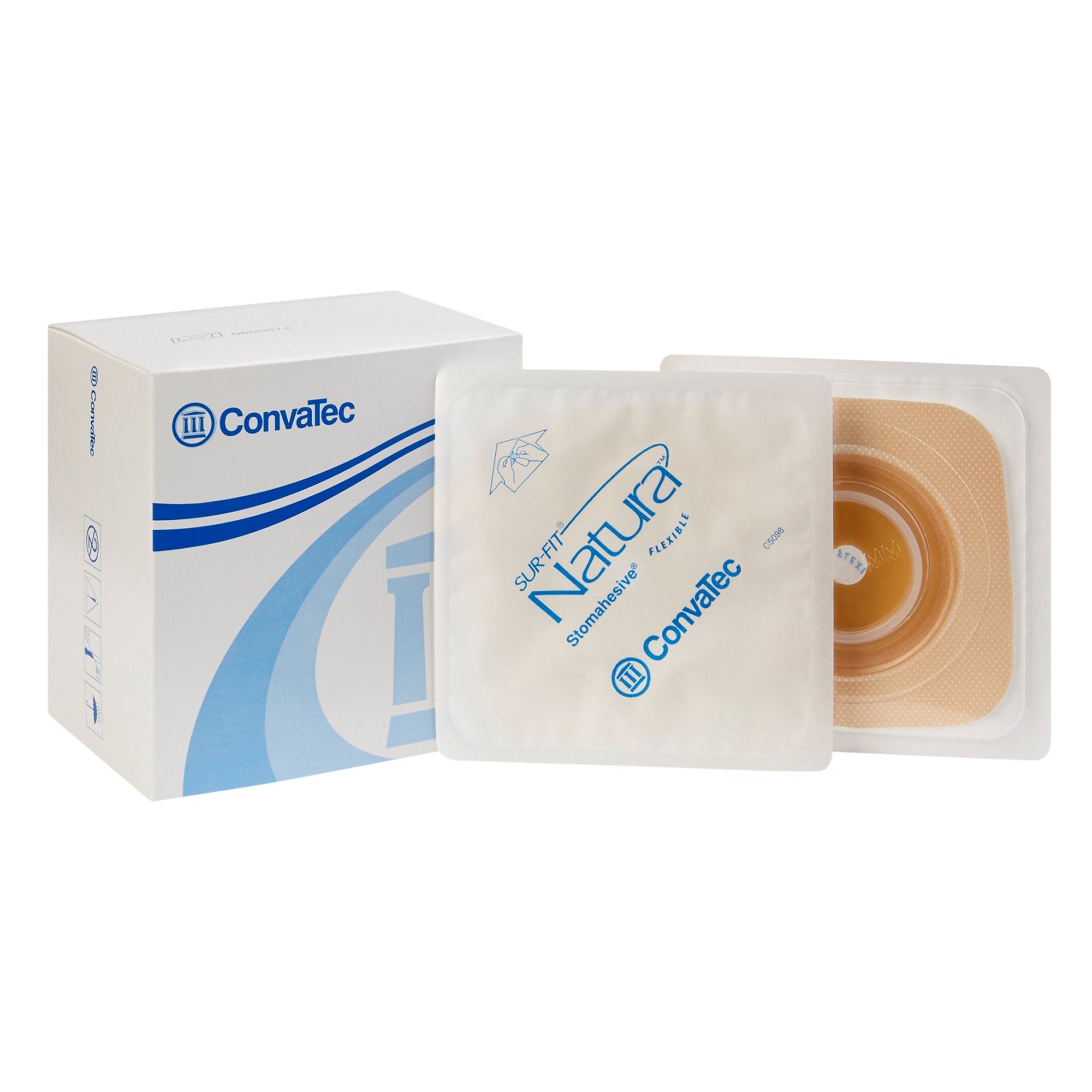 Ostomy Barrier Sur-Fit Natura Trim to Fit, Standard Wear Stomahesive Adhesive 38 mm Flange Sur-Fit Natura System Hydrocolloid Up to 7/8 Inch Opening 4 X 4 Inch