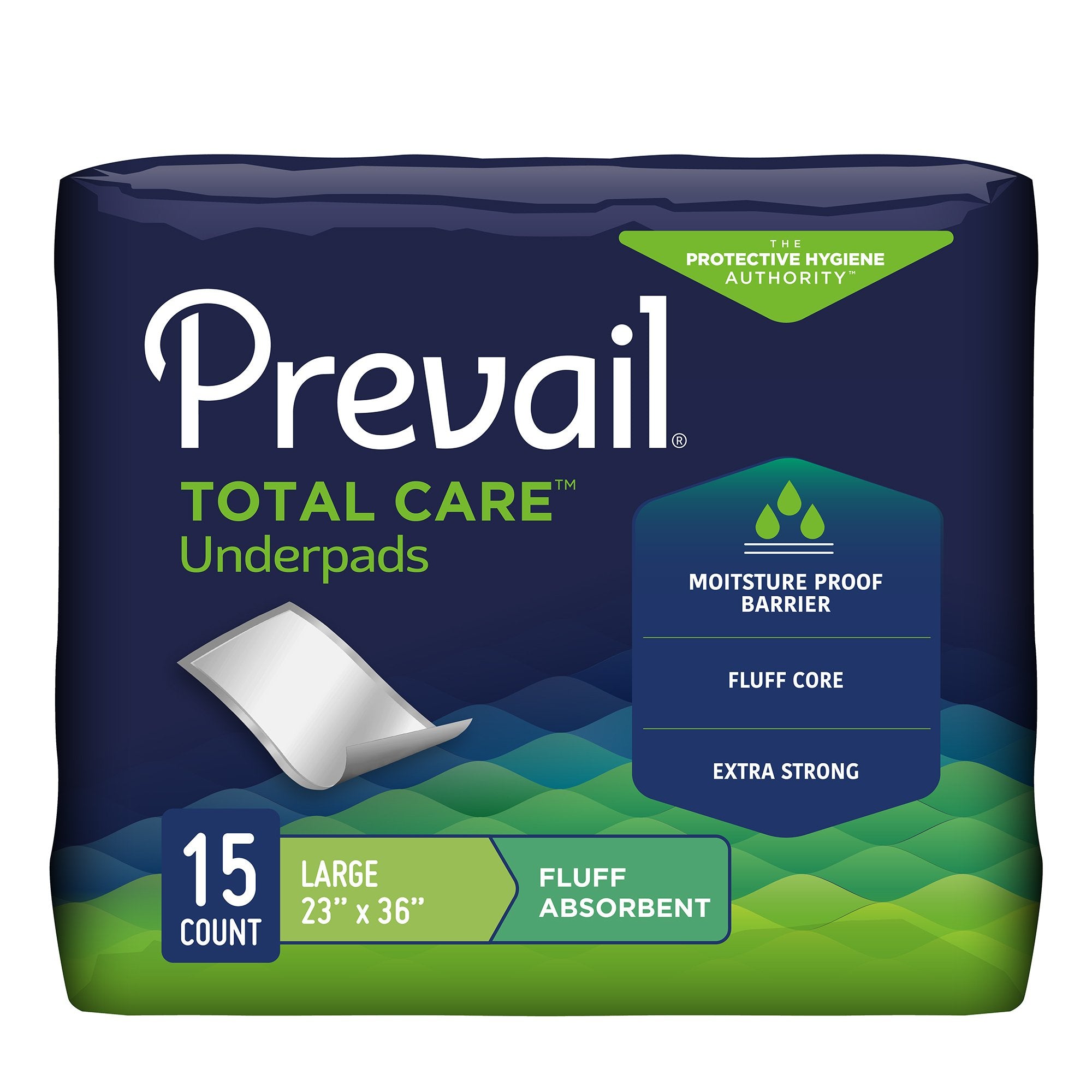 Disposable Underpad Prevail Total Care 23 X 36 Inch Fluff Light Absorbency, Packaging Type- Case