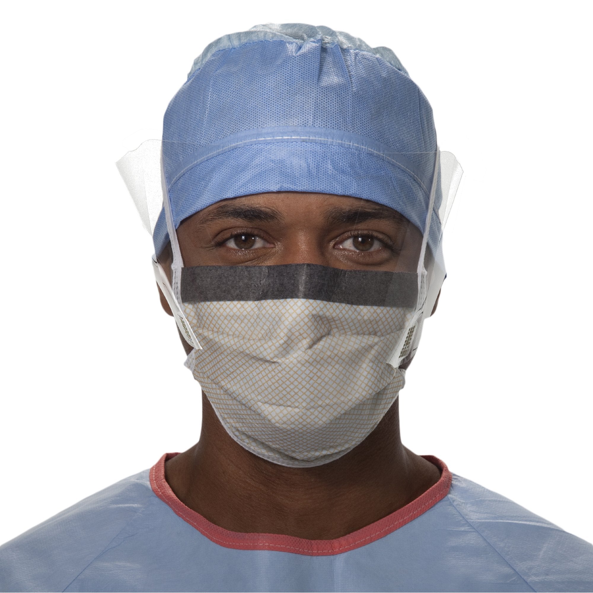 Surgical Mask with Eye Shield FluidShield Anti-fog Foam ASTM F2100-11 Level 2 Tie Closure One Size Fits Most