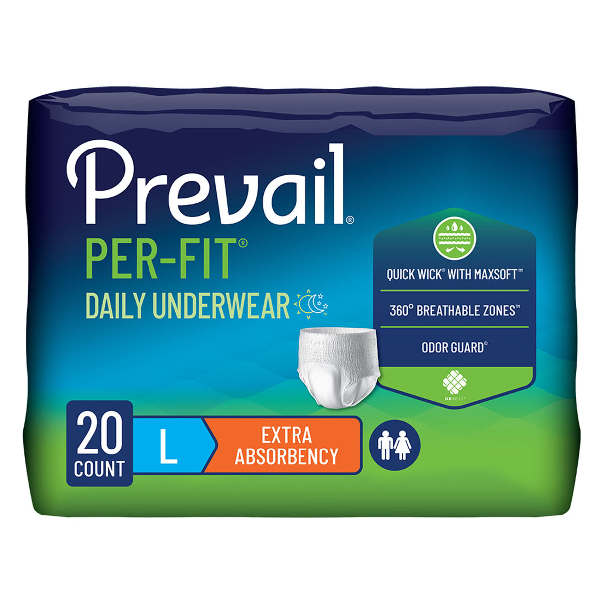 Prevail Per-Fit Extra Absorbent Underwear – Heavy Absorbency, Small–2X-Large Pack / Large