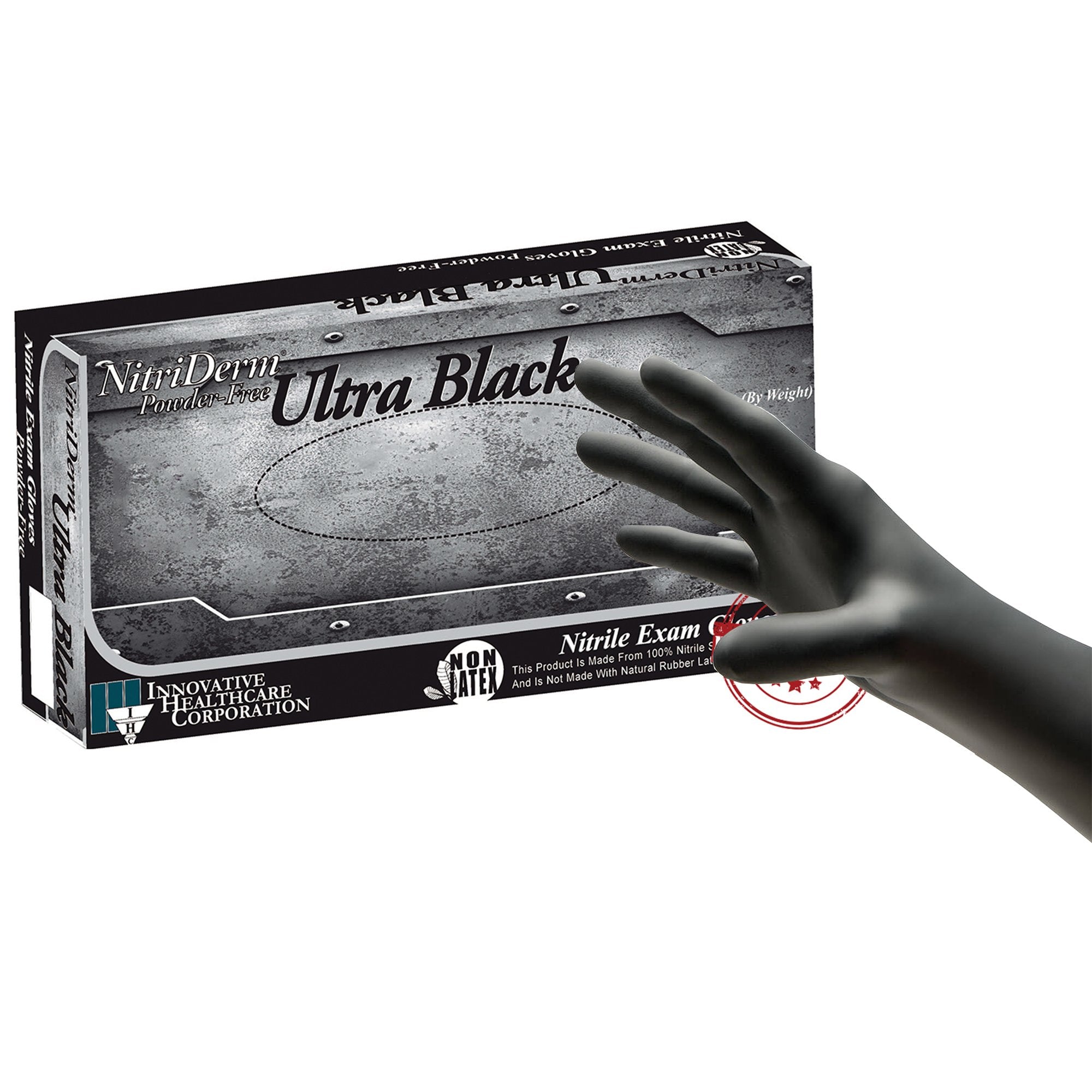 Exam Glove NitriDerm Ultra Black Large NonSterile Nitrile Standard Cuff Length Textured Fingertips Black Chemo Tested / Fentanyl Tested, Packaging Type- Box