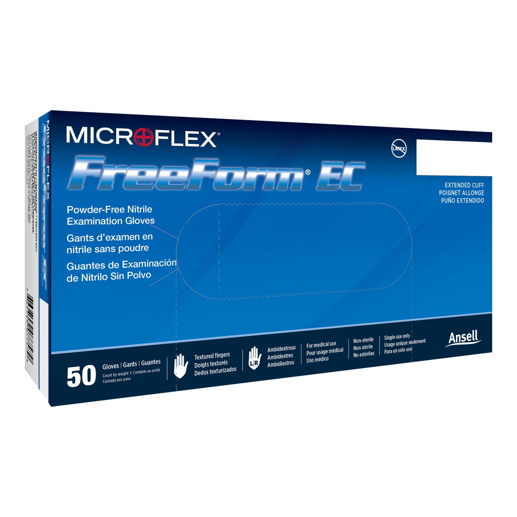 Exam Glove FreeForm EC Medium NonSterile Nitrile Extended Cuff Length Textured Fingertips Blue Not Rated
