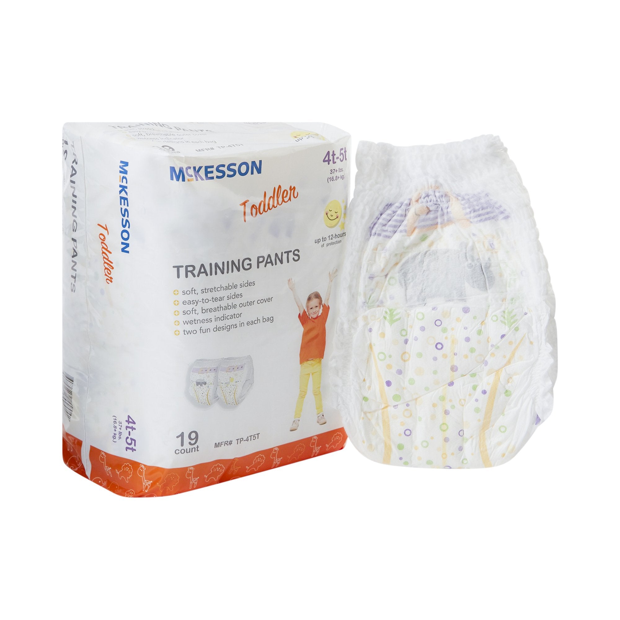 Unisex Toddler Training Pants McKesson Pull On with Tear Away Seams Size 4T to 5T Disposable Heavy Absorbency, Packaging Type- Case