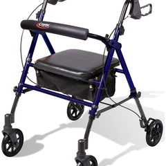 Carex Aluminium Rolling Walker For Seniors and Elders, Wheel size 6 inch With Height Adjustable handles from 29.5" to 39": Weight Capacity 250lbs, Navy Color, Foldable, FGA223000000