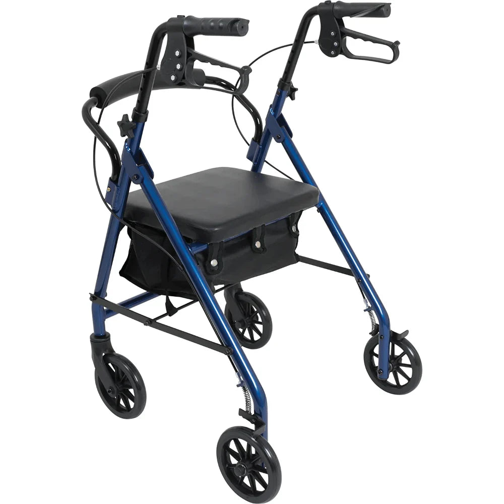4 Wheel Rollator Carex Classics Blue Adjustable Height, Folding Aluminum Frame, Packaging Type- Each