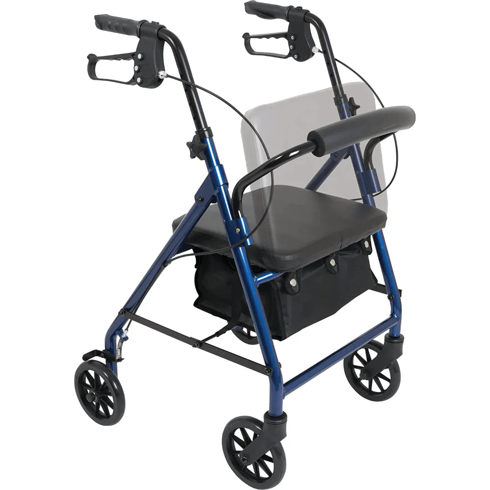4 Wheel Rollator Carex Classics Blue Adjustable Height, Folding Aluminum Frame, Packaging Type- Each