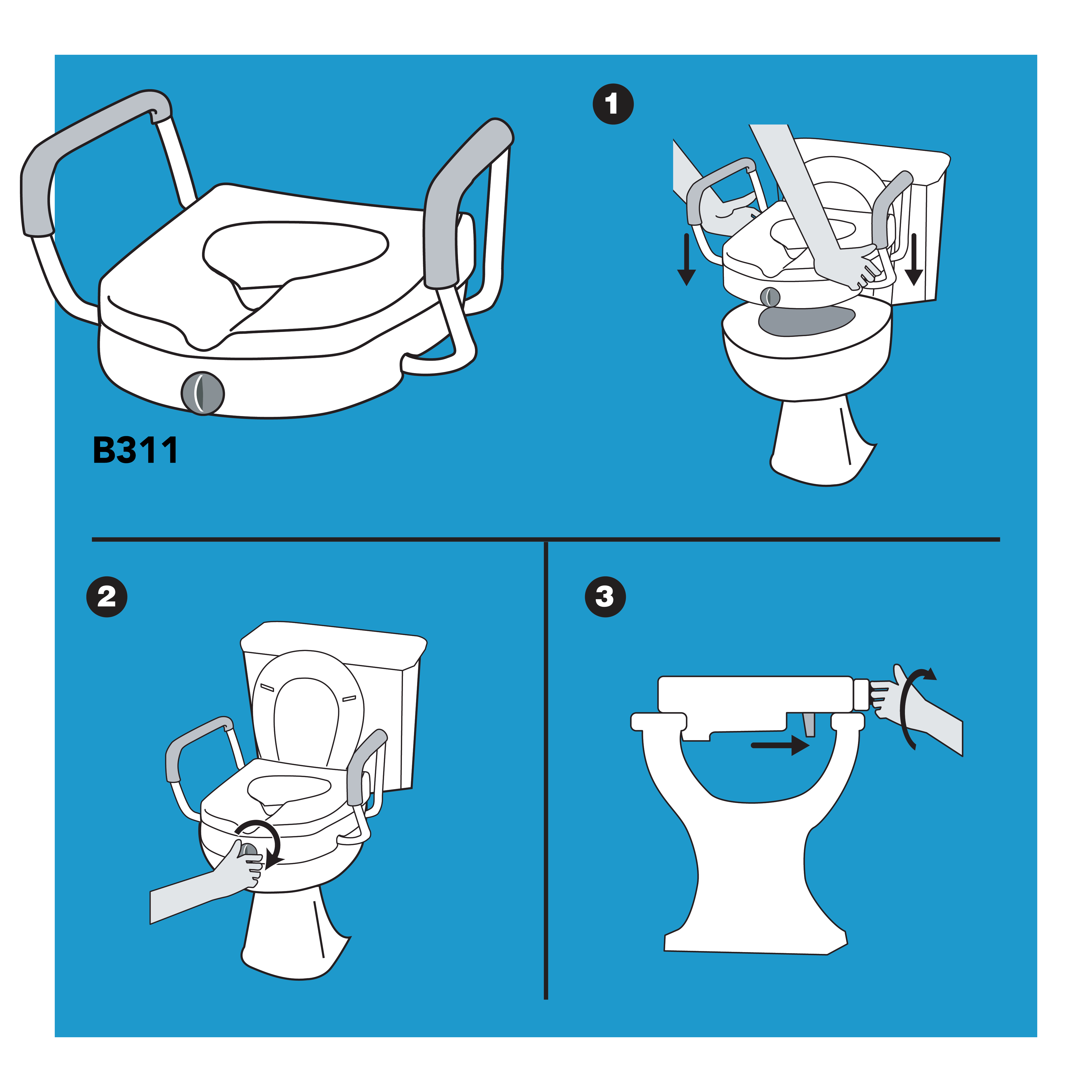 Carex E-Z Lock Raised Toilet Seat W/ Adjustable Armrests