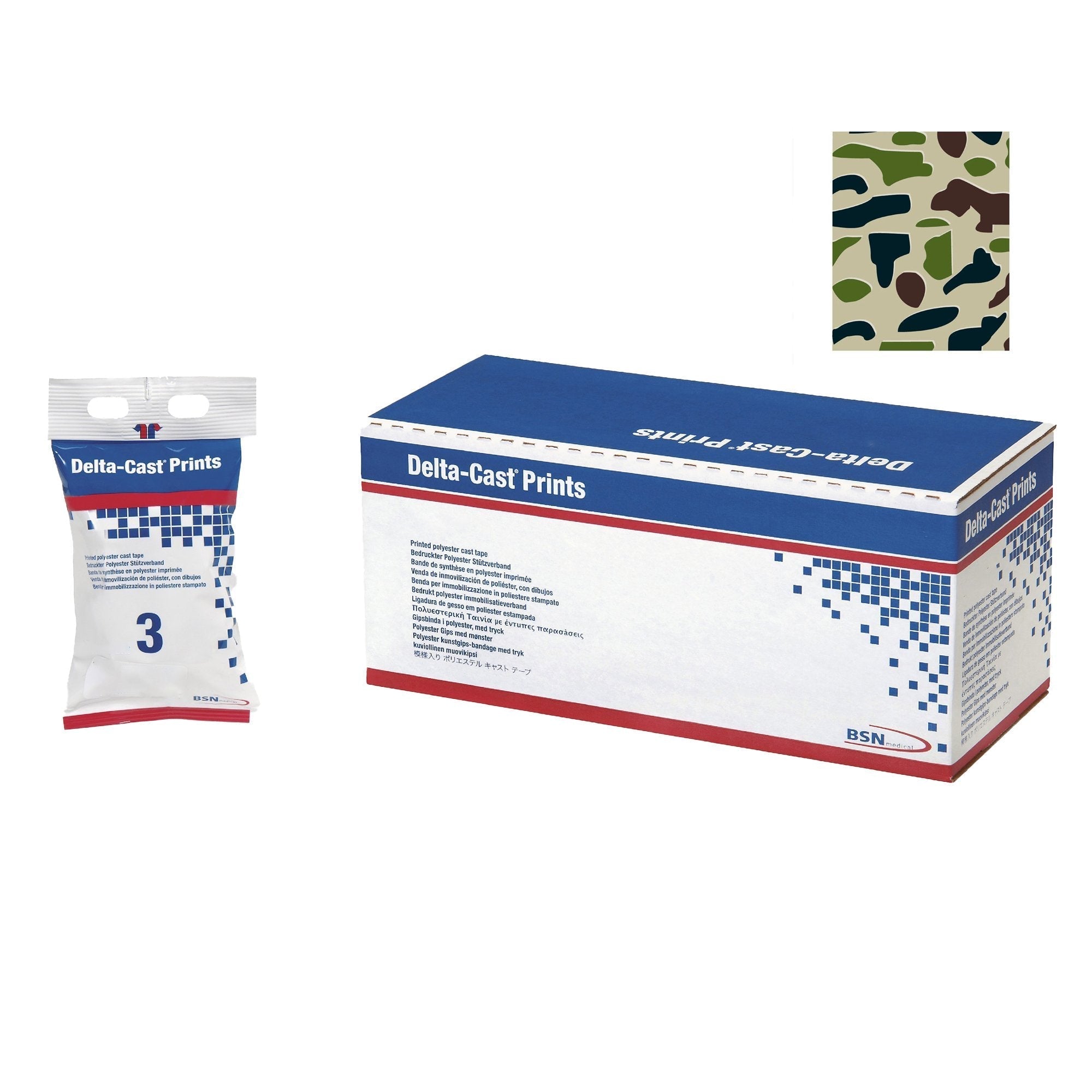 BSN Medical Delta-Cast Prints Cast Tape – Camouflage Print Polyester 2 in x 12 ft, Fiberglass-Free, 3–5 Minute Set (Box of 10)