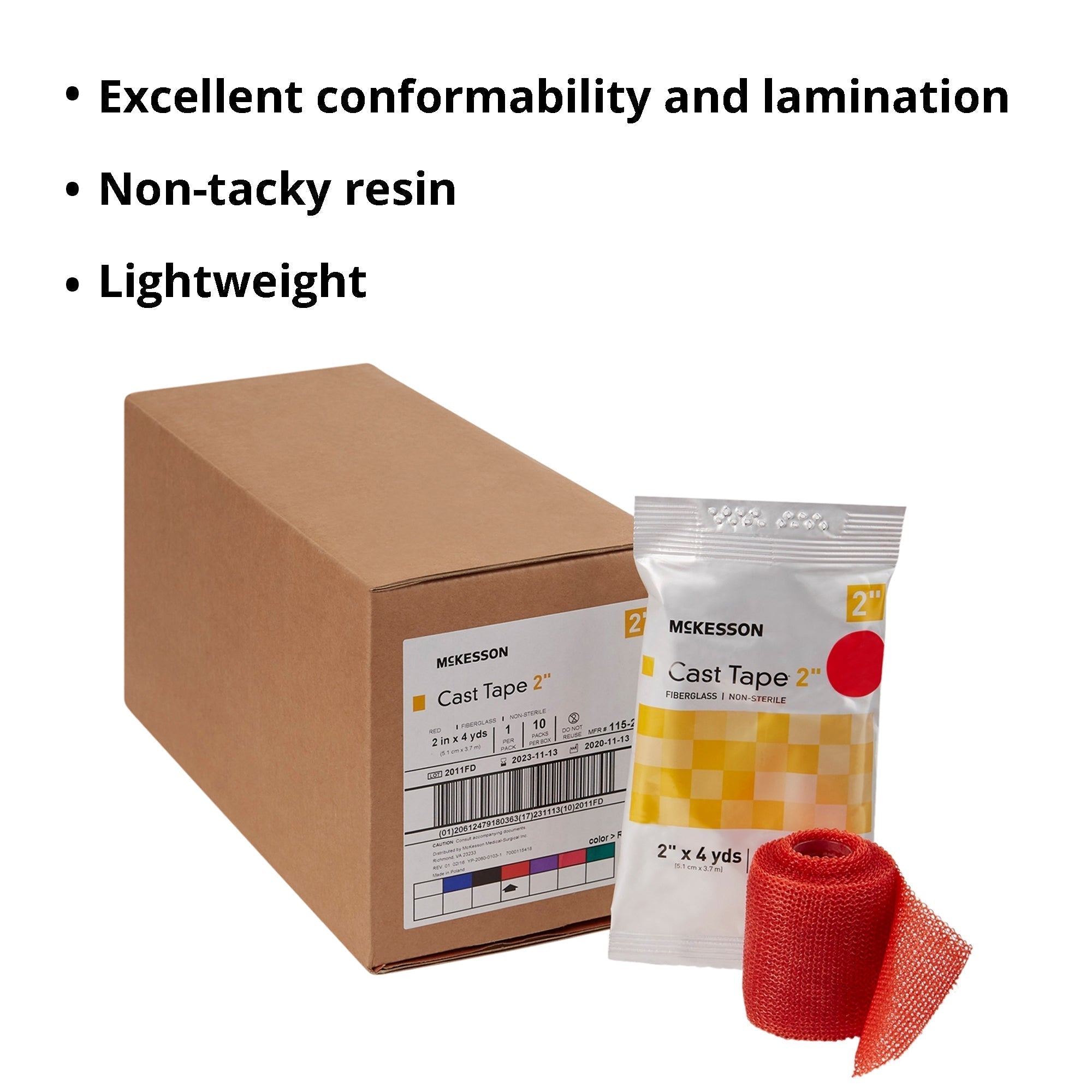 cast tape mckesson 2 inch x 12 foot fiberglass red packaging type box