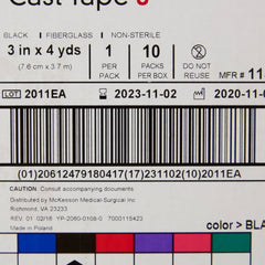 cast tape mckesson 3 inch x 12 foot fiberglass black packaging type box