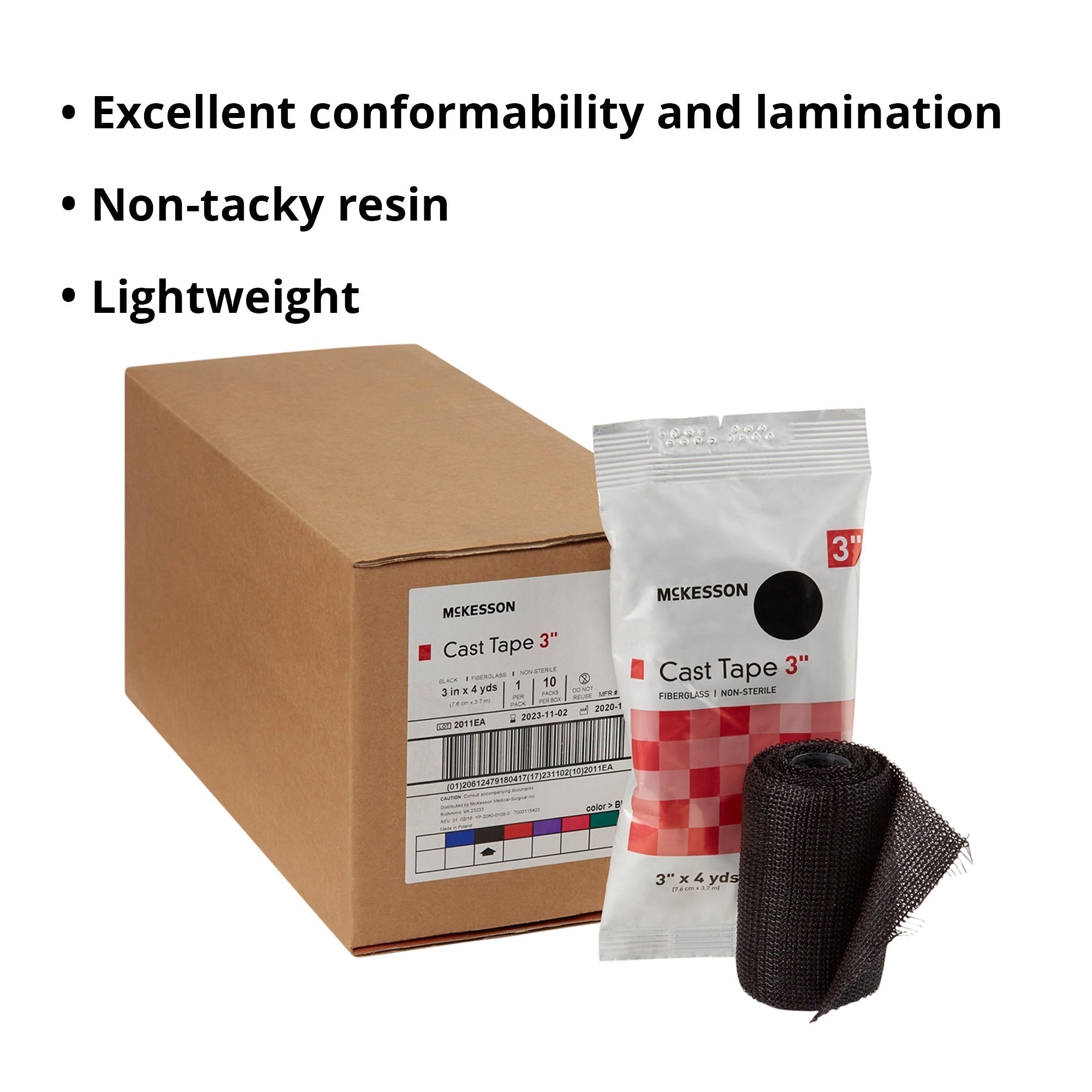 cast tape mckesson 3 inch x 12 foot fiberglass black packaging type box