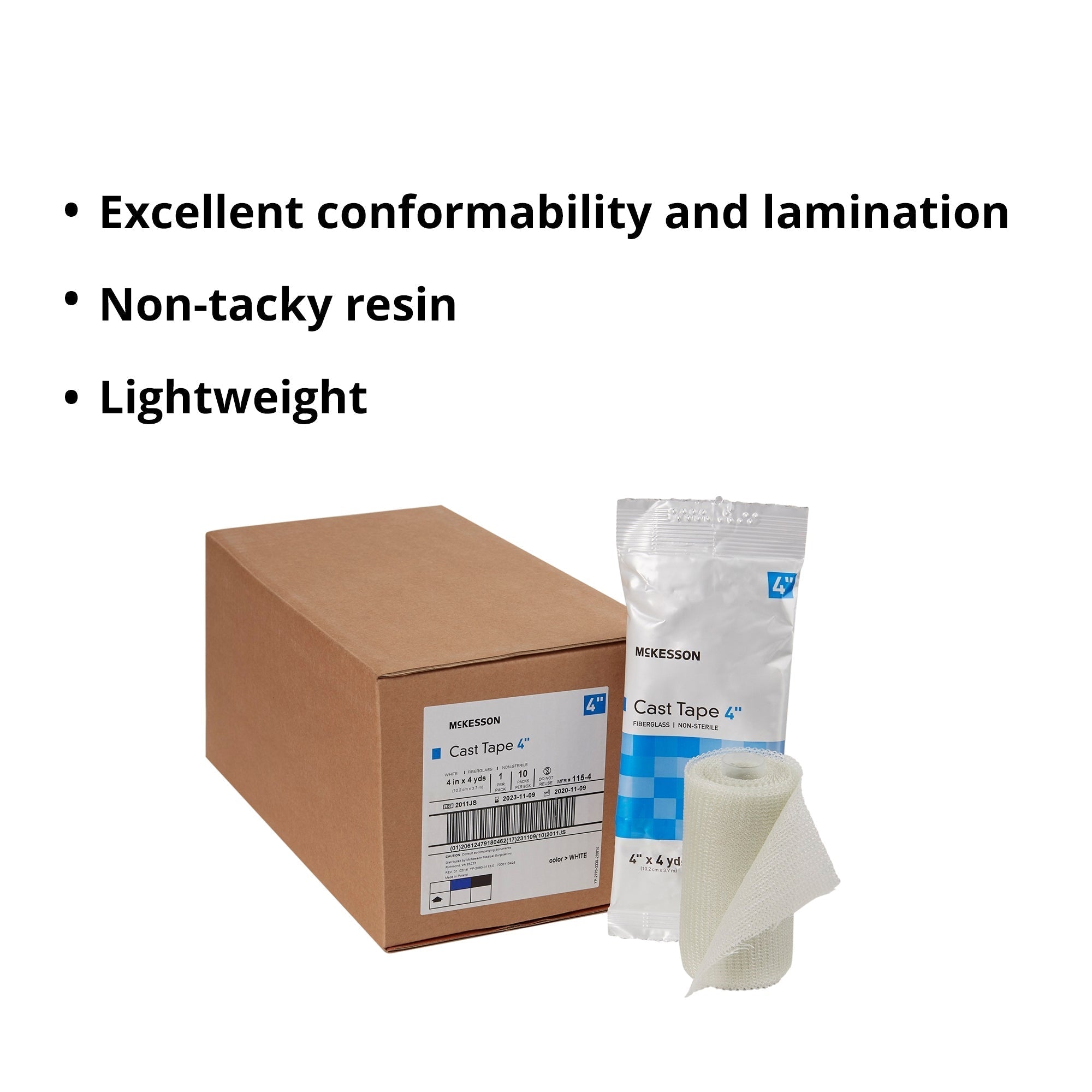 cast tape mckesson 4 inch x 12 foot fiberglass white packaging type box