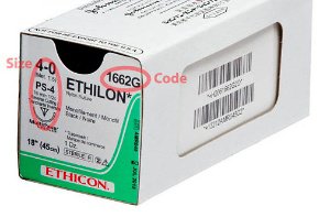 Nonabsorbable Suture with Needle Ethilon Nylon PS-4 1/2 Circle Reverse Cutting Needle Size 4 - 0 Monofilament, Packaging Type- Box