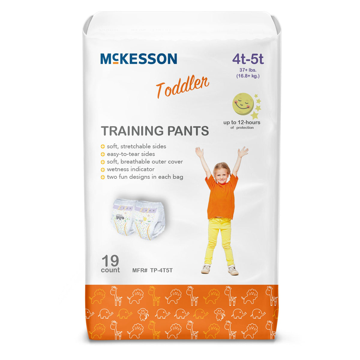 Unisex Toddler Training Pants McKesson Pull On with Tear Away Seams Disposable Heavy Absorbency | 4BG/Case 4T-5T(Case of 76 Count)