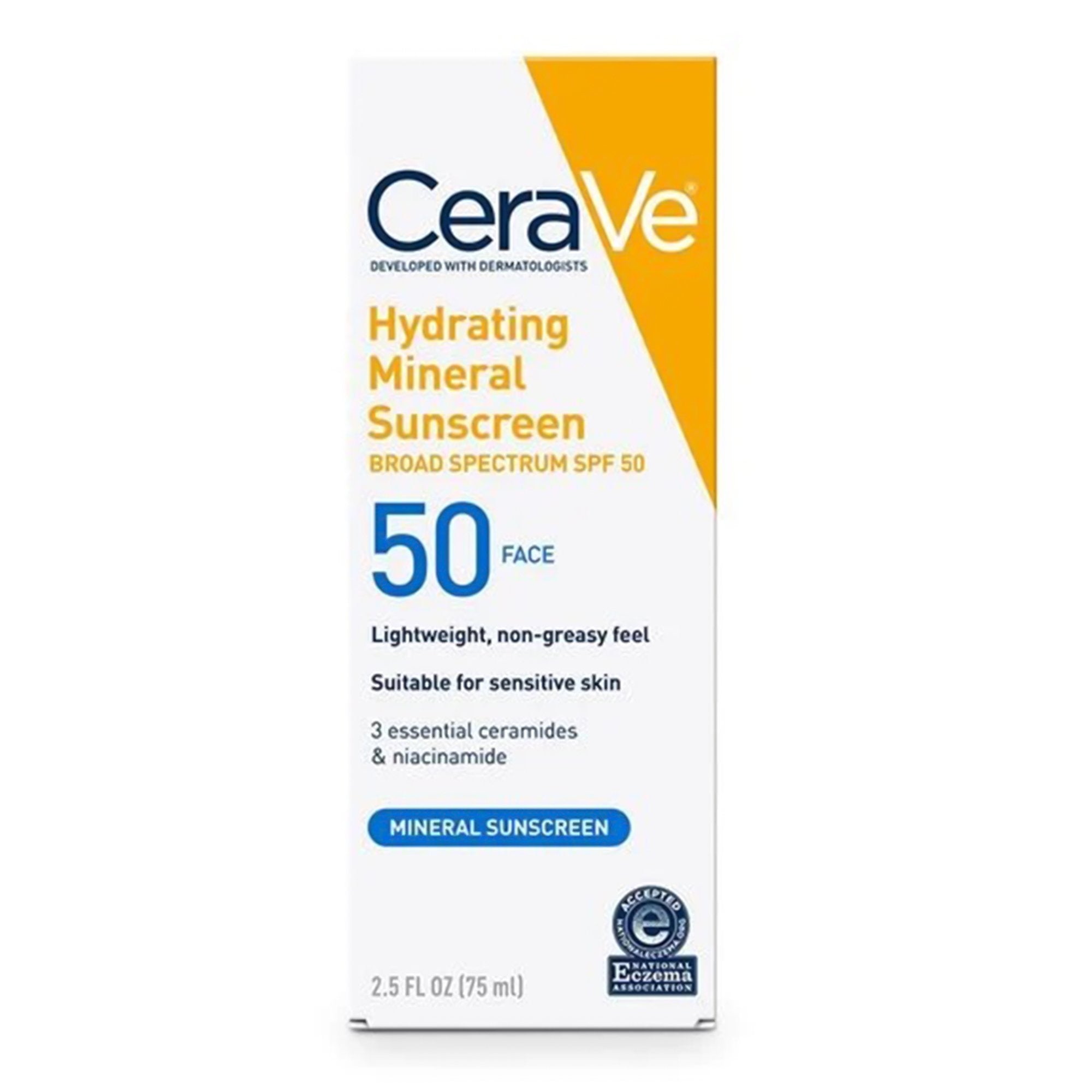 Sunscreen CeraVe Hydrating Mineral Sunscreen Face SPF 50 Lotion 2.5 oz. Tube