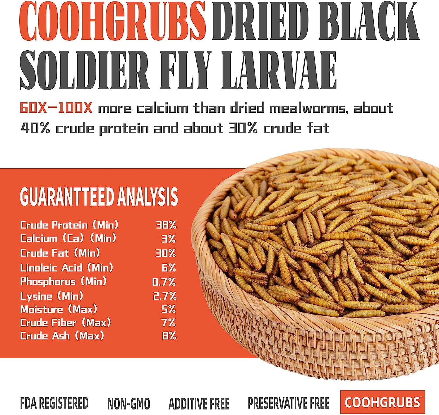 Premium Grade Dried Black Soldier Fly Larvae for Chickens and Other Poultry 2 Lb. Box