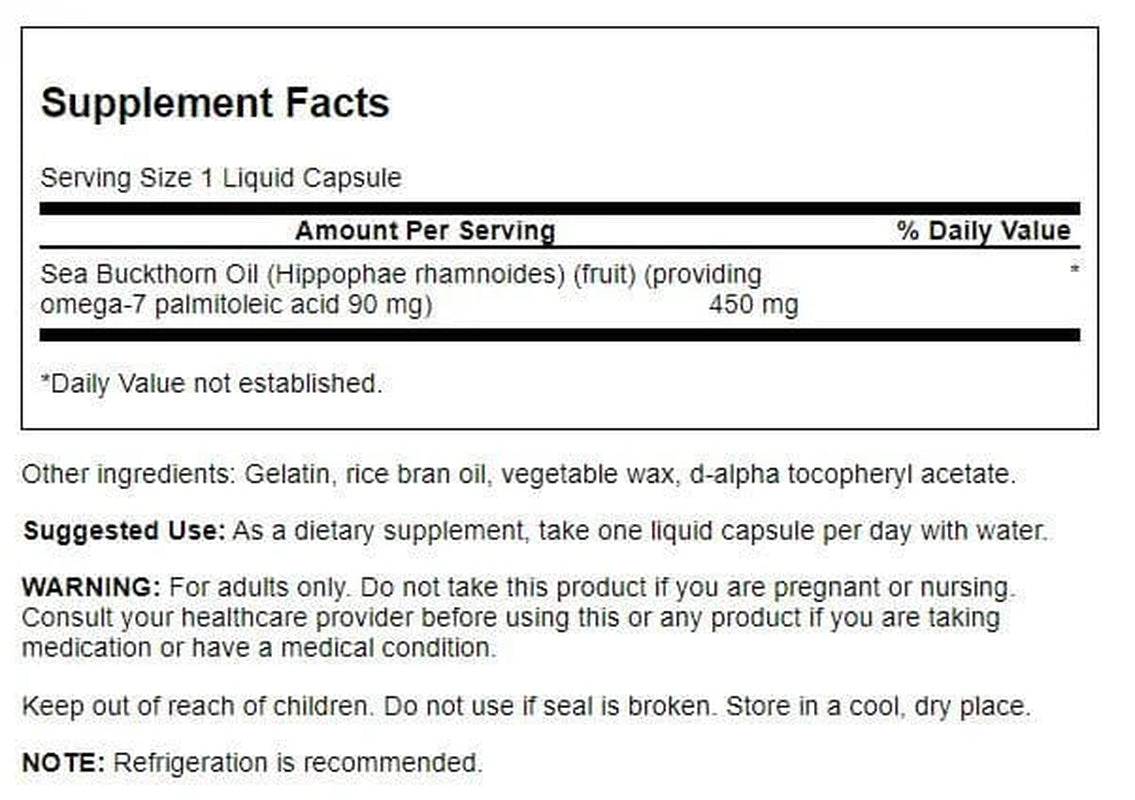 Omega-7 Oil from Sea Buckthorn Oil 450 Mg 30 Liq Caps 2 Pack