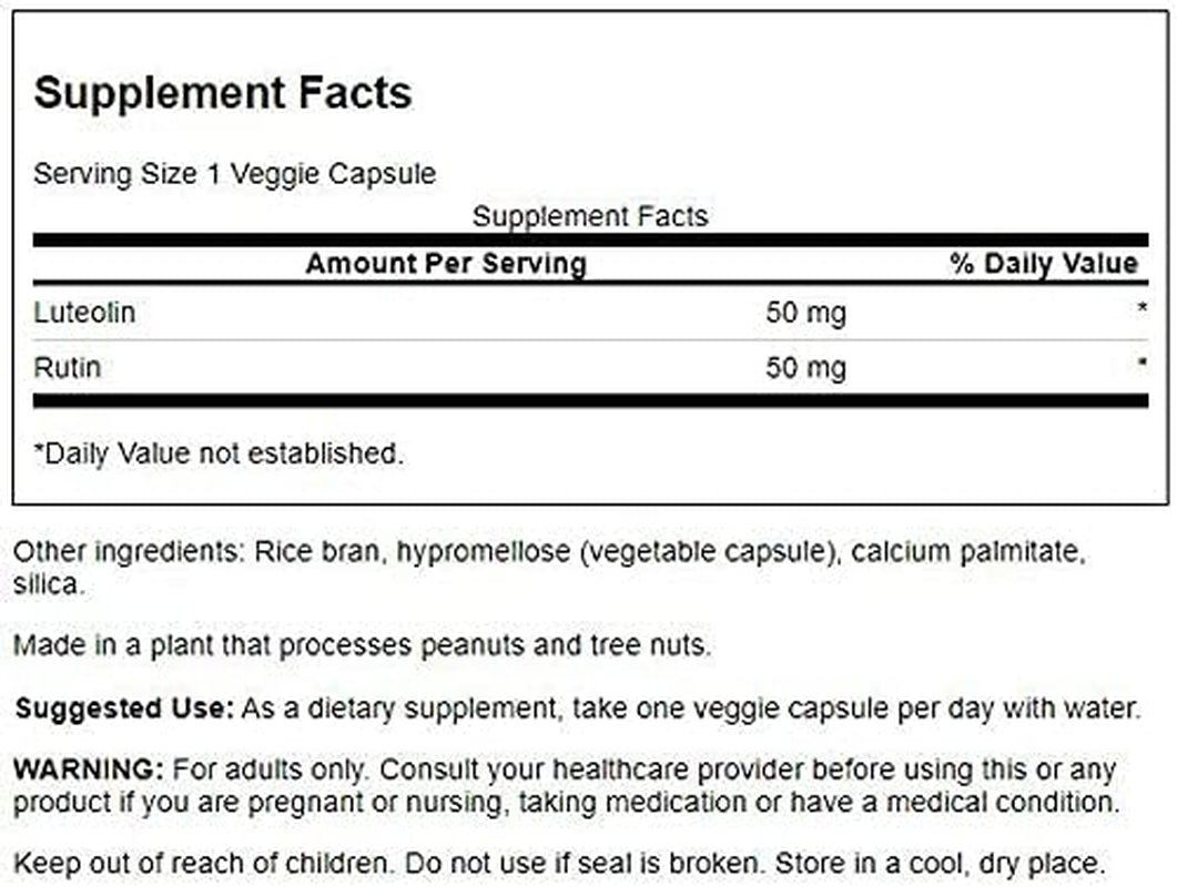 Luteolin Complex W/Rutin - Brain Support Supplement Promoting Memory, Mood & Cognitive Health - Natural Formula to Help Maintain Nervous System - (30 Veggie Capsules) 2 Pack