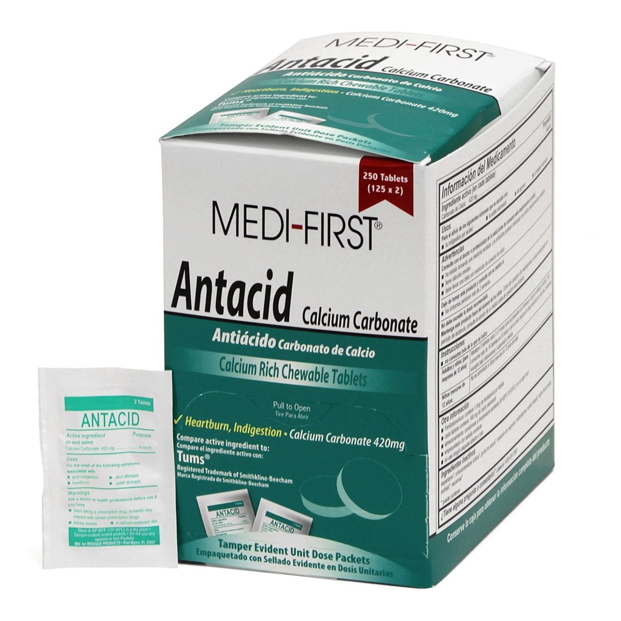 Antacid Medi-First 420 mg Strength Tablet 2 per Pack, Packaging Type- Box