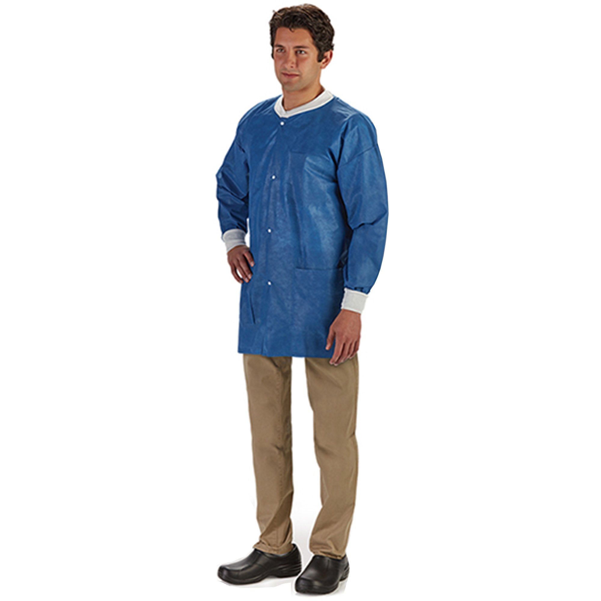 Lab Jacket LabMates Blue X-Large Hip Length SMS Disposable, Packaging Type- Case