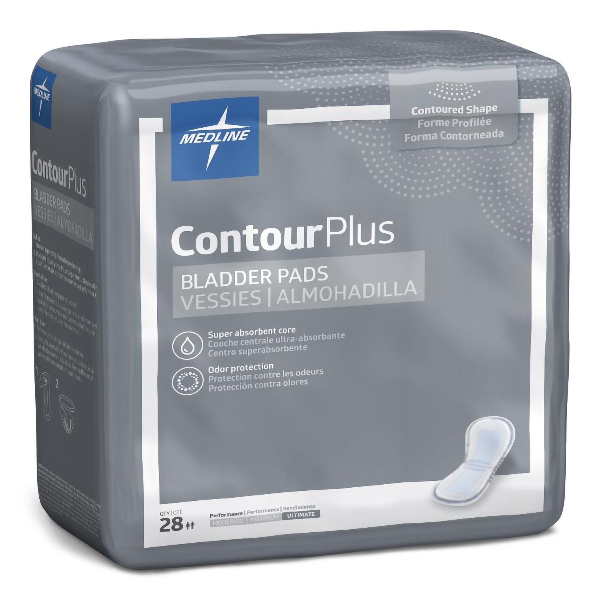 Bladder Control Pad Contour Plus Ultimate 8 X 17 Inch Heavy Absorbency Super Absorbent Core One Size Fits Most, Packaging Type- Case