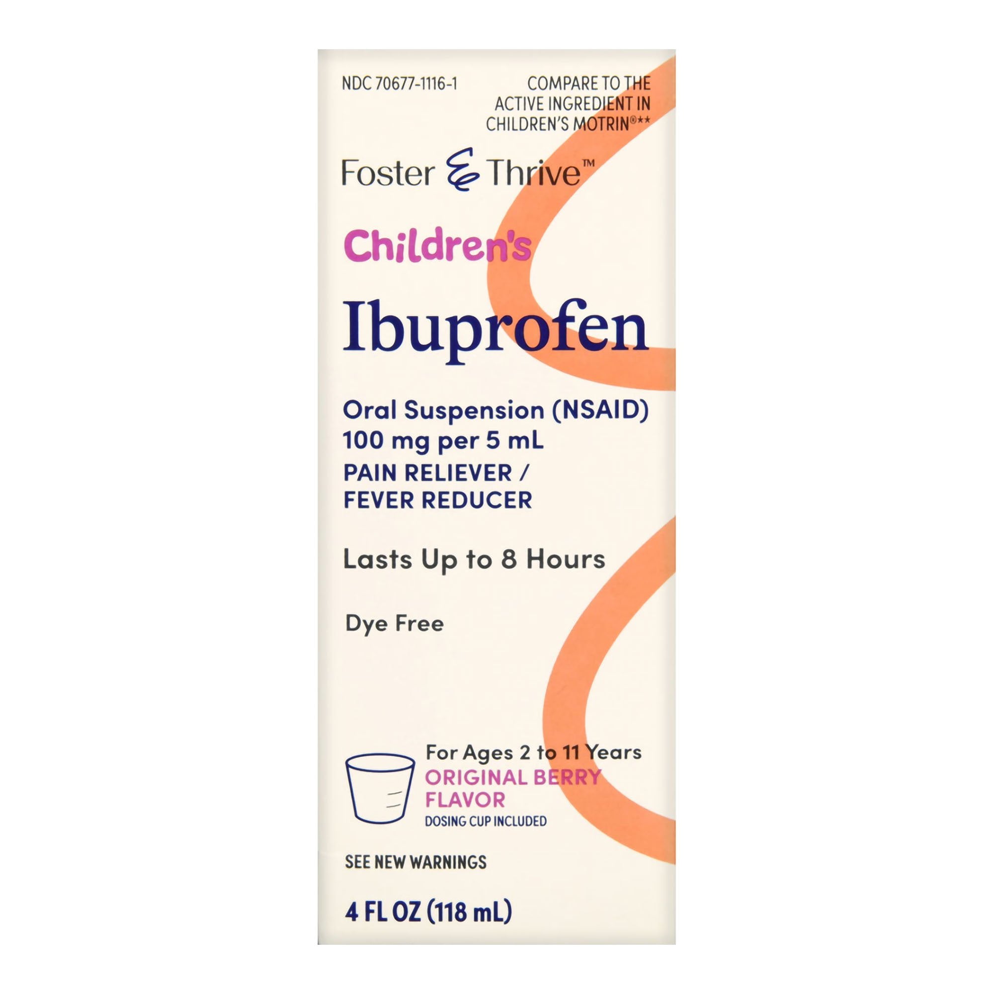 Children's Pain Relief Foster & Thrive 100 mg / 5 mL Strength Ibuprofen Oral Suspension 4 oz., Packaging Type - Each