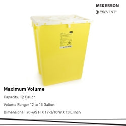 chemotherapy waste container mckesson prevent yellow base 20 4 5 h x 17 3 10 w x 13 l inch vertical entry 12 gallon packaging type each