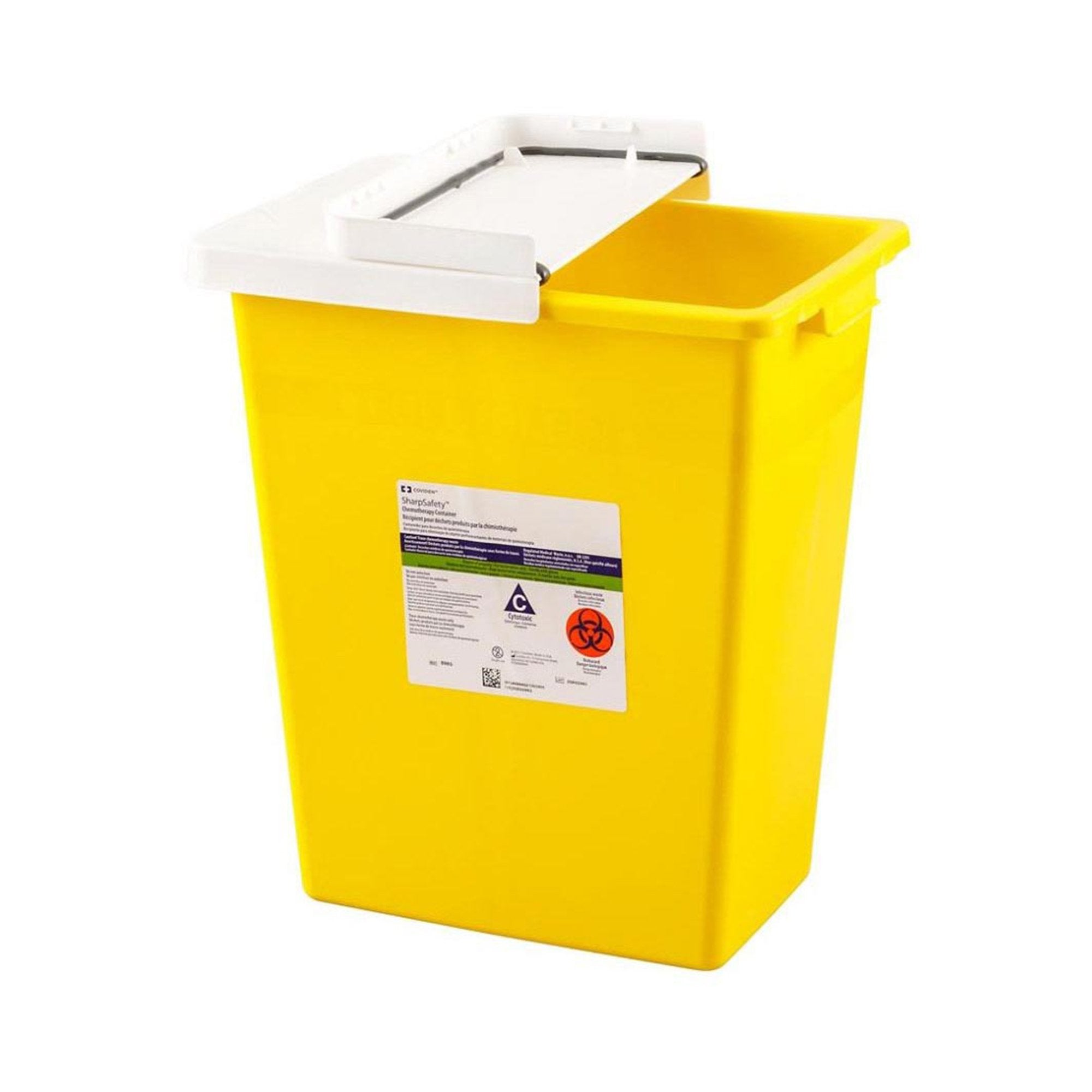 Chemotherapy Waste Container SharpSafety Yellow Base 10 H X 10 1/2 W X 7 1/4 D Inch Horizontal / Vertical Entry 2 Gallon