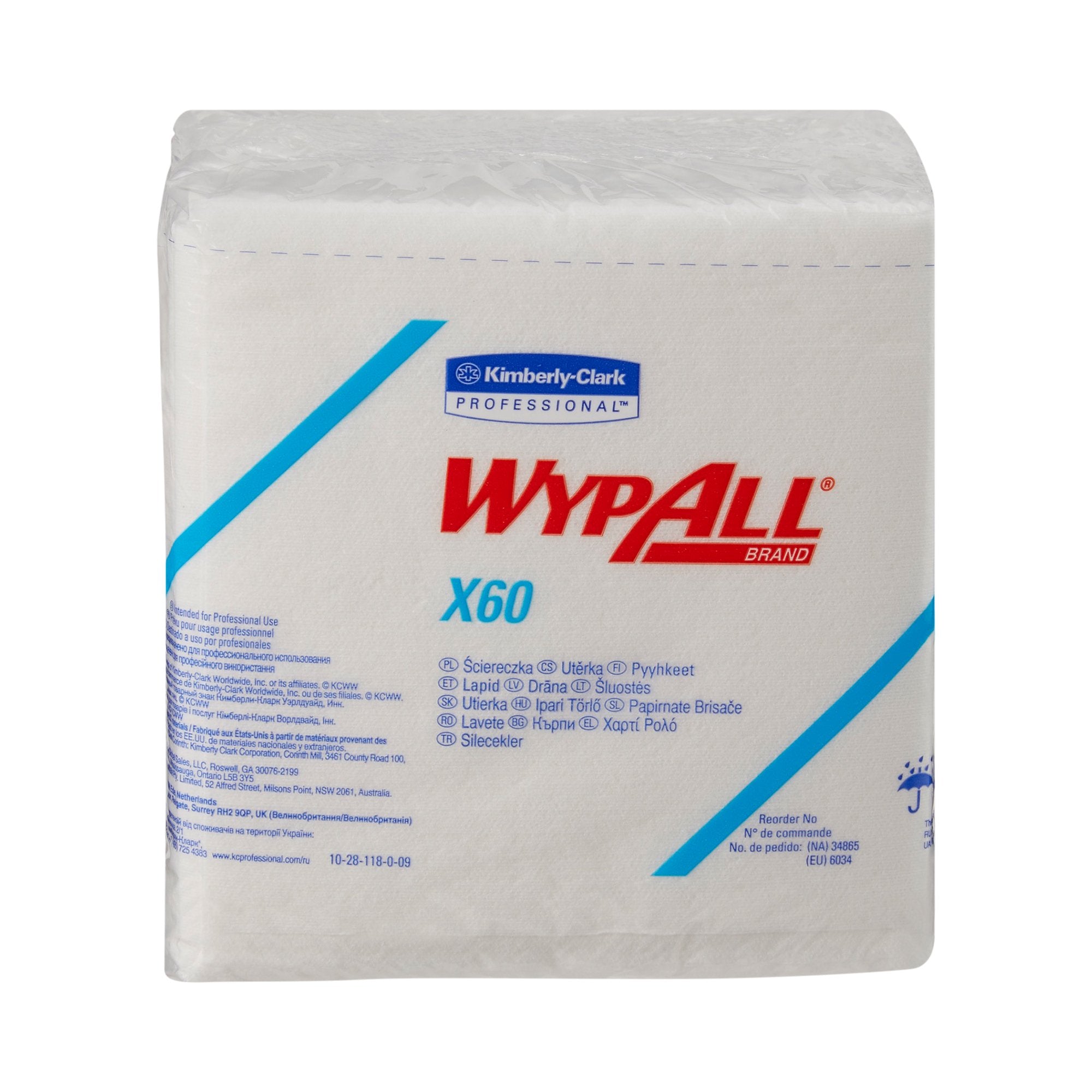 Task Wipe WypAll X60 Light Duty White NonSterile Cellulose / Polypropylene 12 X 12-1/2 Inch Reusable, Packaging Type- Case