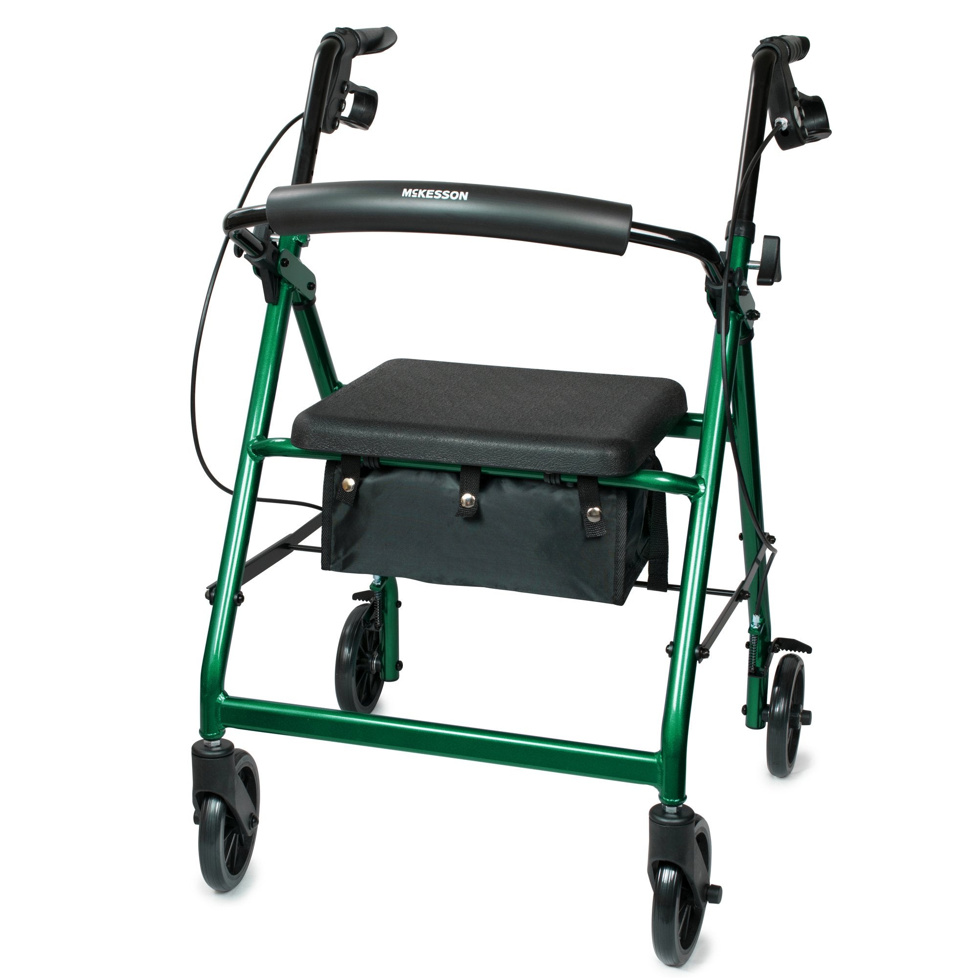 4 Wheel Rollator McKesson Green Adjustable Height / Folding Aluminum Frame