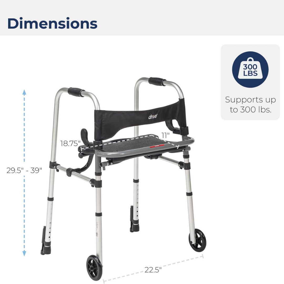 clever lite walker w seat push down brakes
