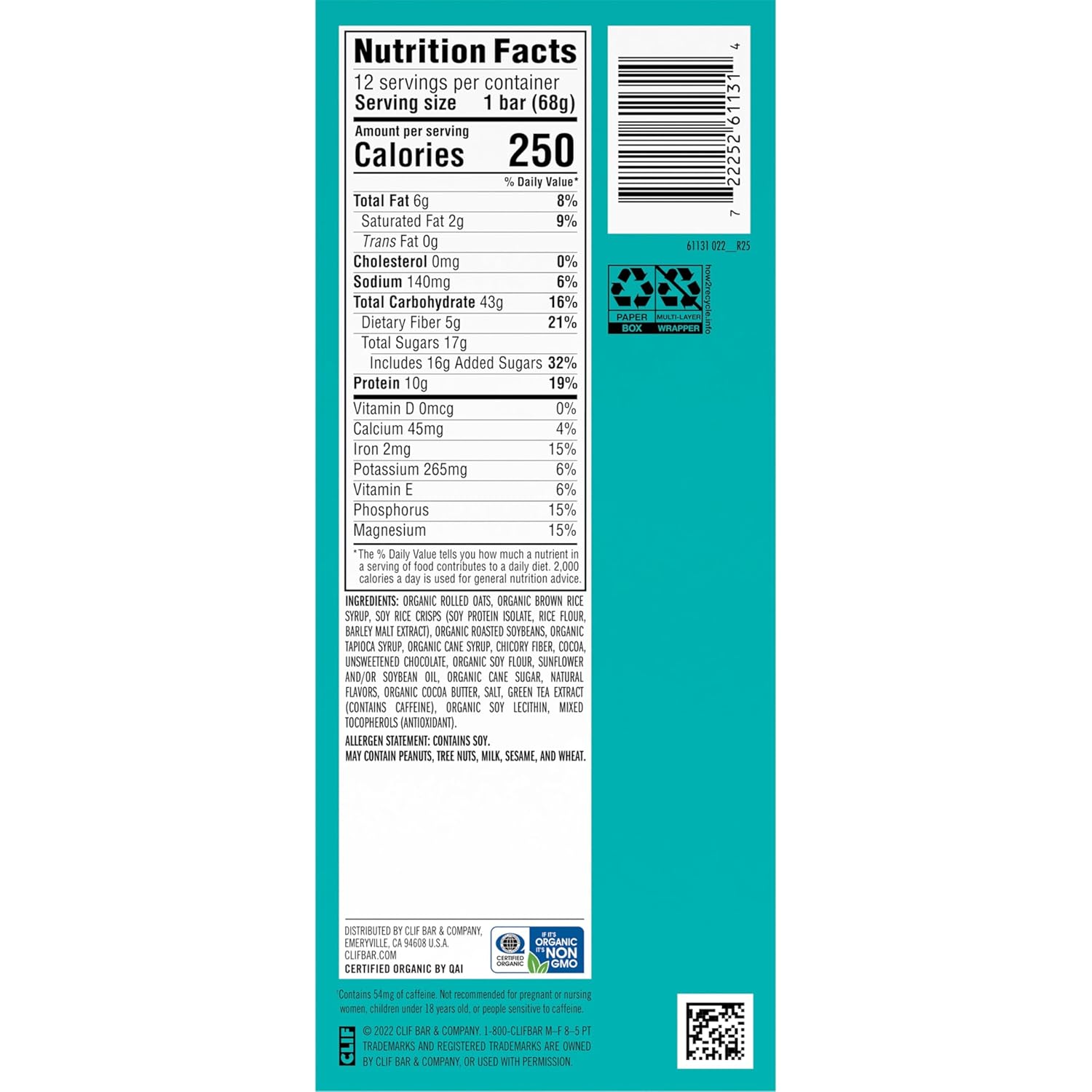 clif bar organic cool mint chocolate case of 12 2 4 oz