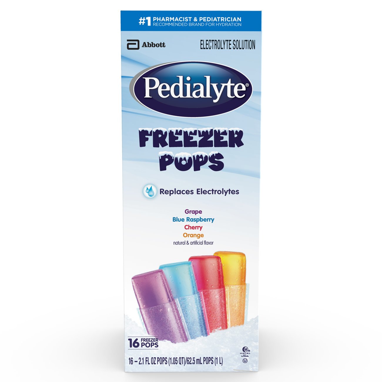 Oral Electrolyte Solution Pedialyte Freezer Pops Grape / Blue Raspberry / Cherry / Orange Flavor 2.1 oz. Electrolyte, Packaging Type- Box