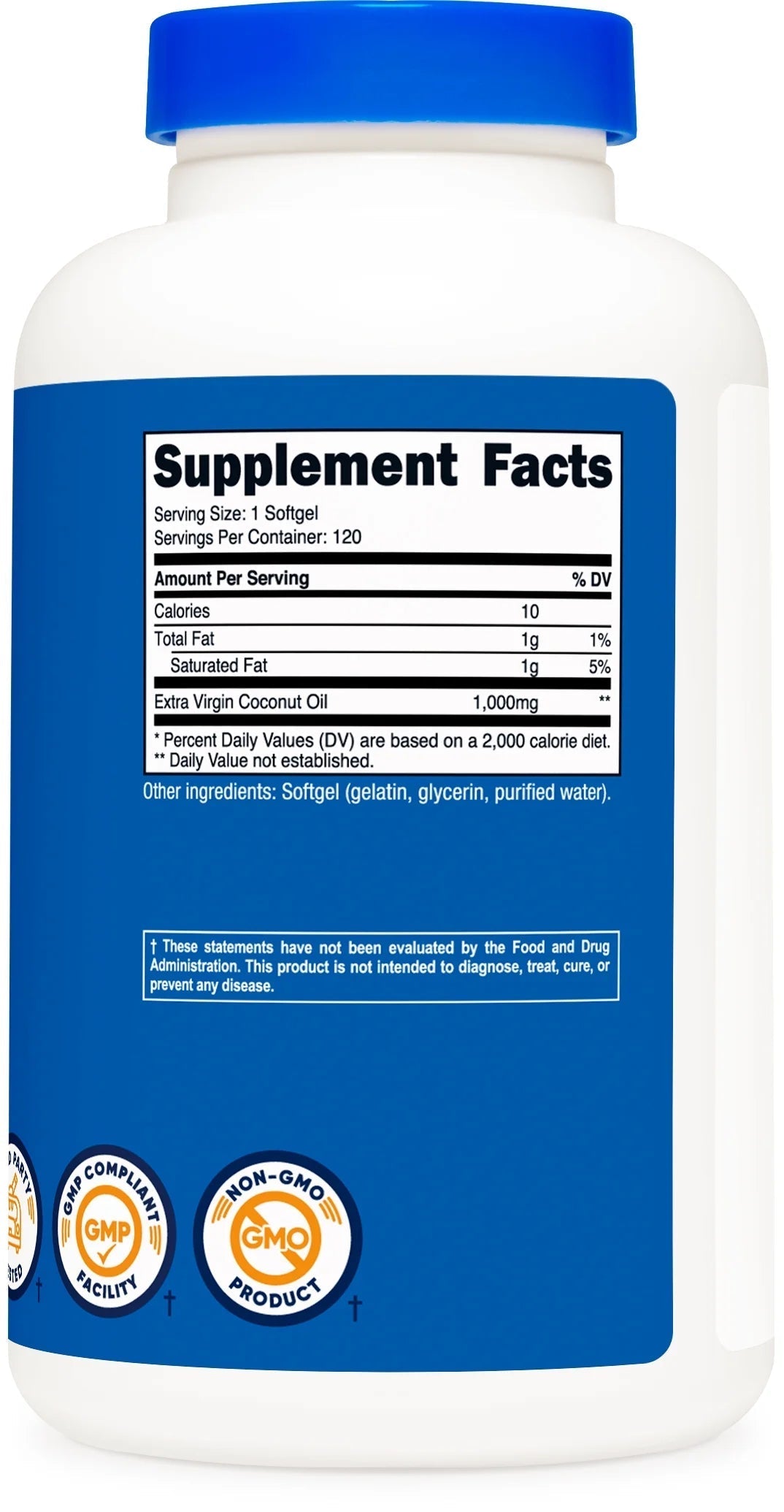 Coconut Oil Softgels 1000Mg, 120 Softgels, Gluten Free and Non Gmo Supplement