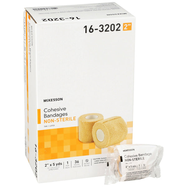 Cohesive Bandage McKesson 2 Inch X 5 Yard Self adherent Closure Tan NonSterile Standard Compression