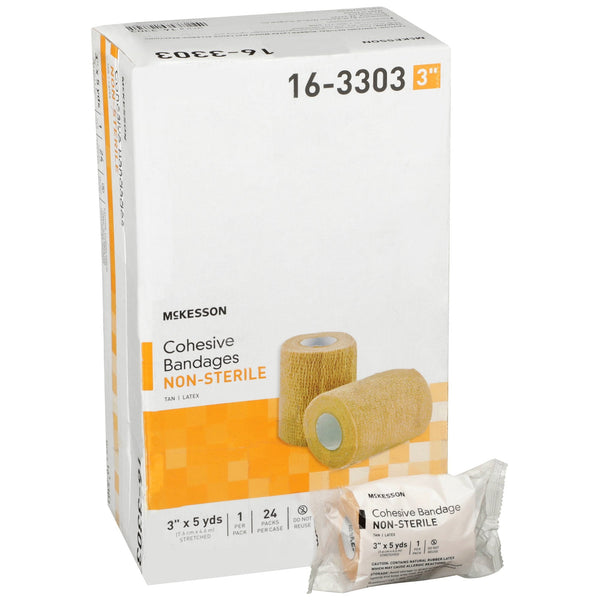 Cohesive Bandage McKesson 3 Inch X 5 Yard Self adherent Closure Tan NonSterile Standard Compression