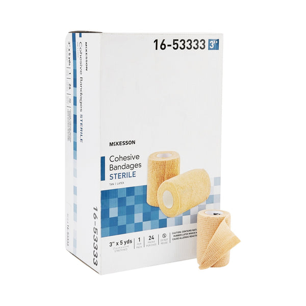 Cohesive Bandage McKesson 3 Inch X 5 Yard Self Adherent Closure Tan Sterile Standard Compression