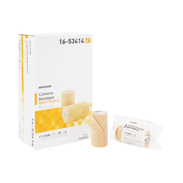 Cohesive Bandage McKesson 4 Inch X 5 Yard Self Adherent Closure Tan NonSterile Standard Compression